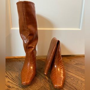 Light Brown Croc Midi Boots